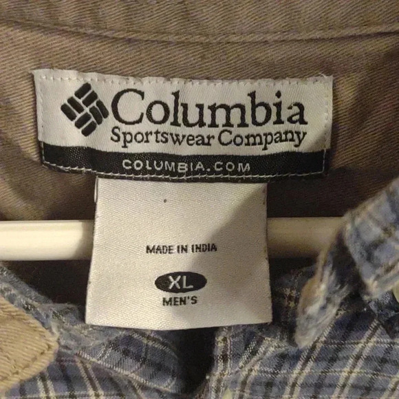 Columbia men's Xlarge blue plaid long sleeve cotton button‎ down - Picture 3 of 4